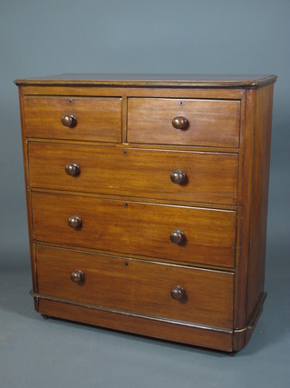A Victorian mahogany chest of 2 short and 3 graduated long  drawers, on split plinth base 46"h x 43"w x 19"d