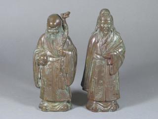 A pair of Chinese 16th Century style bronze ancestor figures 9"  ILLUSTRATED