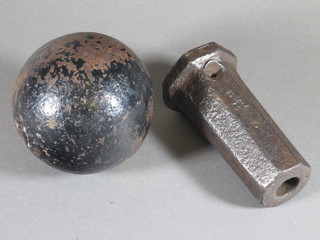 A 8 sided 16th/17th Century hand cannon, the barrel with Proof  mark 5", together with a 4" cannon ball