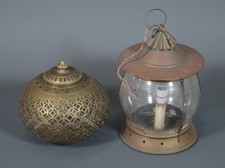 A brass and glass ships style lantern 7" and a mosque style  lantern