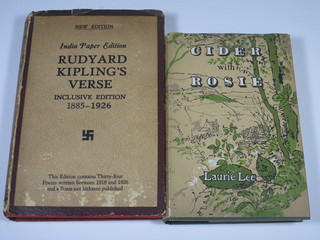 Laurie Lee, 1 volume "Cider with Rosie", first edition by Hogarth Press 1959, complete with dust cover, together with  Rudyard Kipling, 1 volume, Indian paper edition, "Rudyard  Kipling's Inclusive Verse 1885-1926" first impression 1927,  complete with dust jacket