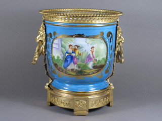 A Sevres style porcelain jardiniere with gilt metal mounts 12"