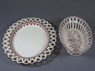 An 18th Century oval ribbonware dish 10" together with a  faience basket 8" - chip to basket