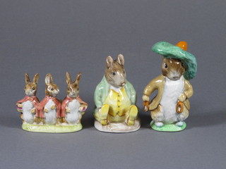 A Beswick Bunnykins figure - Benjamin Bunny, the base with  brown mark 1948, 1 other Samuel Whiskers 1949 and 1 other  Flopsy Mopsy & Cottontail