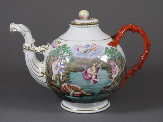 A Capo di Monte teapot decorated classical scenes 7"