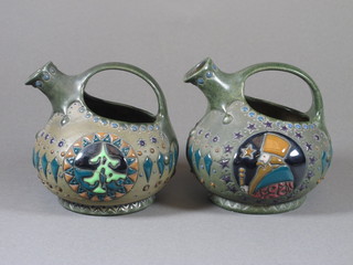 A pair of Continental Art Pottery jugs 5", 1 f and r,