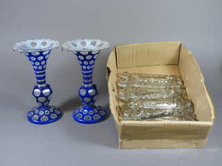 A pair of blue and white overlay glass lustres 9"