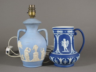 A Dudson Jasperware table lamp 8" and a Jasperware jug 7"