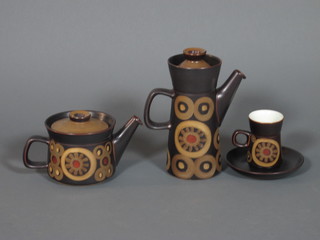 A Denby Arabesque 14 piece tea/coffee service comprising  teapot, coffee pot, 6 coffee cups and 6 saucers