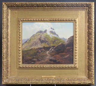 Arthur Gilbert? 19th Century British School, oil on canvas, Mountainous Landscape with Cattle, possibly Llanberis North  Wales 9.25"h x 11.25"w