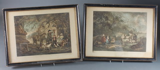After G Moorland, 2 late 19th/early 20th Century coloured  prints, pastoral scenes "Evening of The Sportsman's Return" and  "Morning or The Benevolent Sportsman" 17"h x 23"w