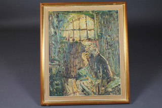 Basil Jonzen, 1916-1965, oil on board after Cruickshank "The Condemned Cell", an impressionist portrait of Fagin 30"h x  25"w