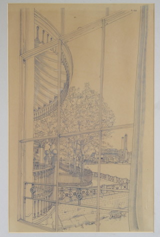 20th Century British School, pencil and pen architectural study  "A View of Thames", unsigned, dated A.1969 22"h x 14"w