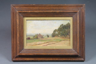 Jose Weiss, an early 20th Century oil on board "Rural Sussex Landscape with Cottage in Foreground" signed, 5"h x 8.5"w