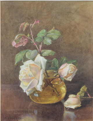 Charles Edward Wilson, fl.1891-1936, watercolour on paper, still life study "White Roses in a Bowl of Water" signed, 9"h x  7"w