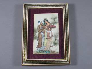 A Persian miniature portrait on ivory panel "Standing Lady and Gentleman" 4" x 2.5"