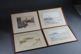 Philip Stuart Paice, four watercolour studies "A Dutch Canal and Bridge", "The Boat Yard", "Tranmere Bay" and "Landscape of  Moored Vessels", approx 10.5"h x 14.5"w