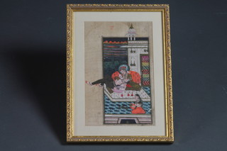 Persian watercolour study of lovers in erotic pose 8.5"h x 5.5"w
