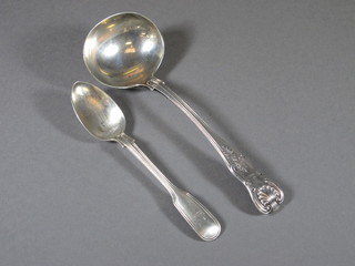 A Victorian silver Queens patterned ladle and a Victorian silver Scots fiddle pattern Old English teaspoon Edinburgh 1846, 4 ozs