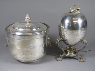 A silver plated egg boiler and a silver plated ice pail