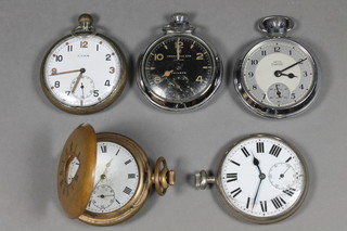 A Cyma Swiss open faced military issue pocket watch, the  reverse with gold arrow marked G.S.T.P M68831 together with  4 other pocket watches