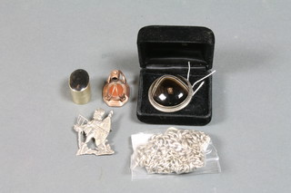 A silver belcher link Albert chain, a 19th Century agate and yellow metal fob seal, etc,
