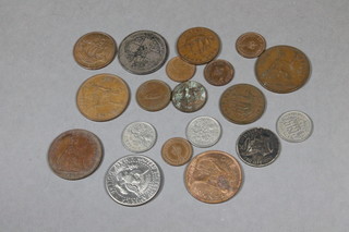 A Victorian silver half crown, heavily rubbed, and a small  collection of coins