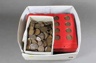 A collection of copper half pennies and other coins etc