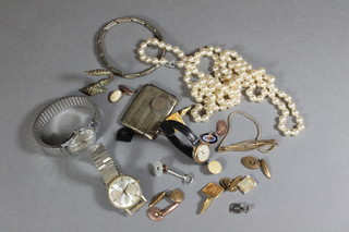A silver match slip and a collection of various costume jewellery