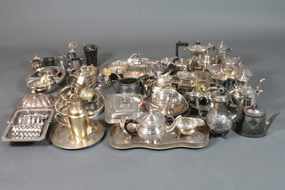 An oval silver plated entree dish and cover together with a large collection of silver plated items including 4 piece tea service, 3  piece tea service etc, etc