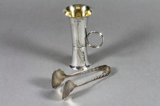 A pair of Victorian pierced silver sardine servers, Sheffield 1895, a silver double ended spirit measure and a modern do. 3 ozs
