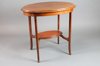 An Edwardian oval inlaid mahogany 2 tier occasional table raised on outswept supports 29"h x 30"w x 21"d