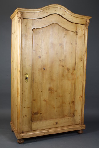 A French pine hall cupboard, fitted adjustable shelves enclosed  by a panelled door 68.5"h x 39"w x 19"d