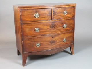 A Georgian mahogany bow front chest of 2 short and 2 long  drawers, raised on splayed feet 35"h x 37"w x 28"d