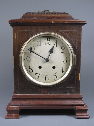 A late 19th Century mahogany bracket clock having painted dial Arabic numerals, fitted an 8 day lenzkirch movement, chiming  gong, raised on bracket feet 14"h x 11"w