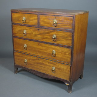 A late George III mahogany chest of 2 short and 3 graduated long  drawers on splayed feet 44"h x 43"w x 20"d