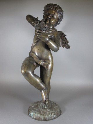 A bronze figure of a standing Pan with pipes 31"