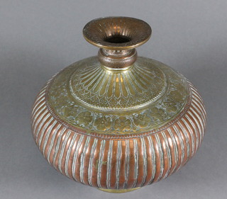 A Safavid copper and brass club shaped vase 8"
