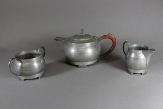 A 3 piece circular Period Pewter tea service