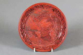 An Oriental carved Redware dish 6.5"