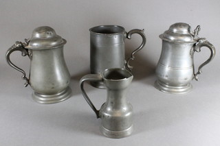 2 17th/18th Century lidded tankards, a Victorian quart tankard and a Continental pewter jug