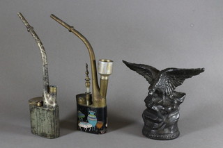 2 opium pipes and a spelter figure of an eagle 6"