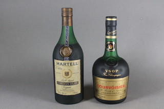 A 24 fl oz bottle of Martel Gordon Blue Cognac - 70% and a 600ml bottle of Courvoisier brandy
