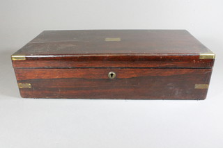 An early Victorian rosewood and brass bound writing slope,  lacking interior, 5.5"h x 20"w x 10"d