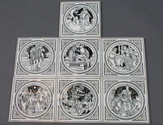 A set of 7 Minton tiles decorated by Moyr Smith, Shakespeare  Scenes 6" square  ILLUSTRATED
