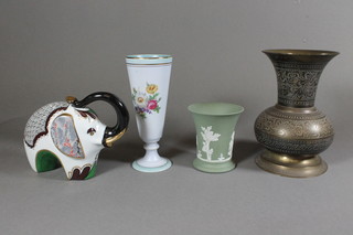 A cut glass dressing table set, a pottery tea caddy etc