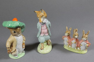 A Beswick Beatrix Potter figure - Flopsy Mopsy & Cottontail,  marked Frederick Warne & Co 1954, 1 other Foxy Whiskered  Gentleman 1954 and 1 other Benjamin Bunny 1948, all with  brown backstamp marks, boxed