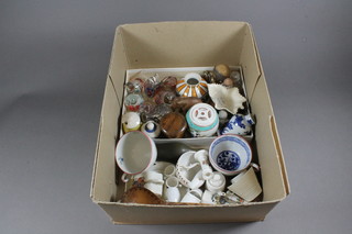 A small collection of crested china, miniature glass figures of  birds, curios etc