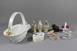 A Continental ribbonware basket 5" and various decorative curios