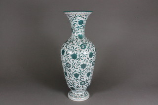 A Continental porcelain club shaped vase with floral decoration,  the base with crossed swords mark, marked N 13"